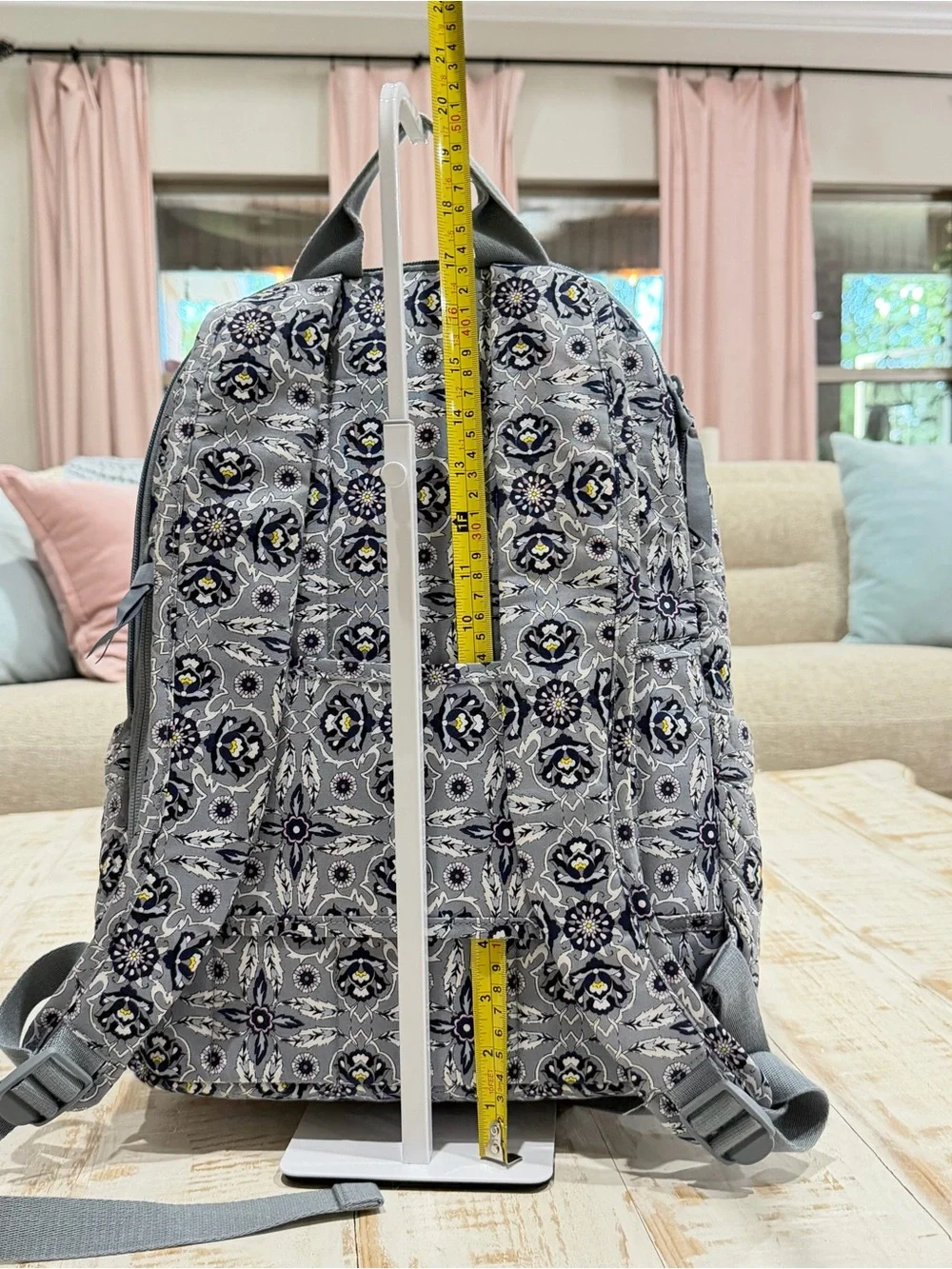Vera Bradley Campus Backpack Quilted Gray Floral Backpack Plaza Tile Laptop Bag